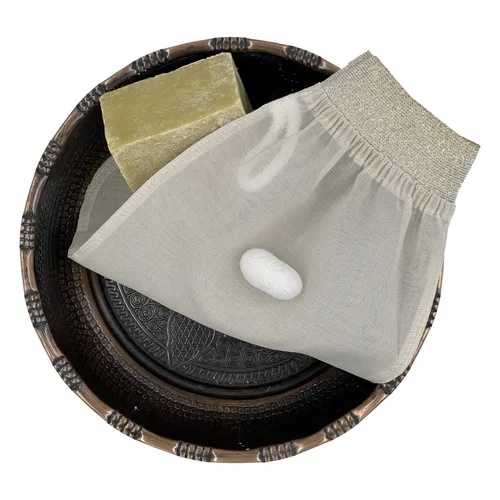 Miniatura 4 de Feel Fine Manopla exfoliante turca – Guante Hammam Kese de seda 100% cruda para hombres y mujeres Exfoliante turco hecho a mano para el baño