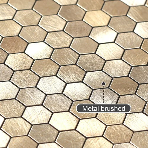 Miniatura 2 de BeNice Azulejos de mosaico de cocina para despegar y pegar, calcomanías de metal pequeñas hexagonales (10 unidades, champán dorado)