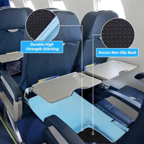 Miniatura 6 de Cama de avión para niños pequeños, extensor de asiento de avión portátil para niños, artículos esenciales de viaje en avión para niños pequeños, Azul