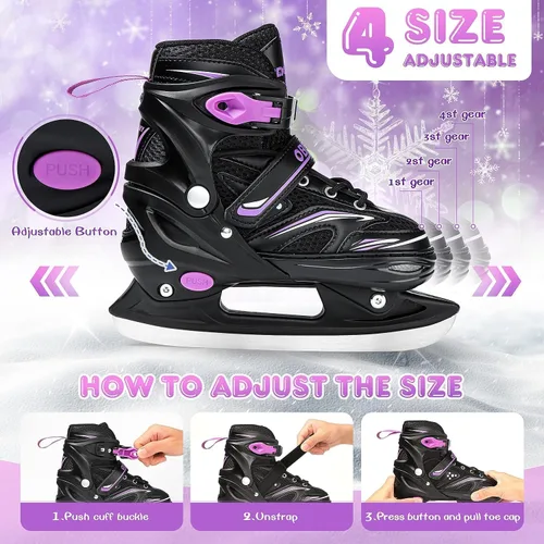 Miniatura 3 de Patines de hielo ajustables OBENSKY para niños, niños y niñas con bolsa para patines, 4 tallas ajustables, patines de hielo para niños