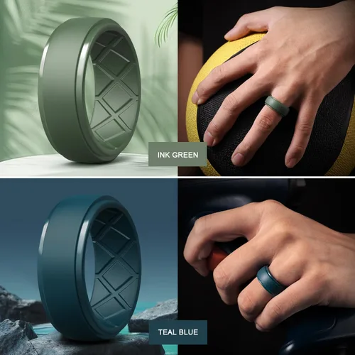 Miniatura 81 de Egnaro - Anillos de silicona para hombre, 25/64 pulgadas (10 mm) de ancho y 3/32 pulgadas (2.5 mm) de grosor, alianzas de boda de goma, paquete
