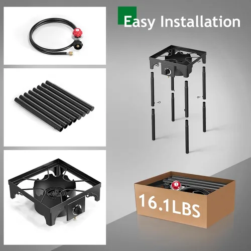Miniatura 2 de Karl home Estufa de gas propano de 1 quemador para cocinar al aire libre, cocina de campamento de 75,000 BTU con patas extraíbles y regulador PSI