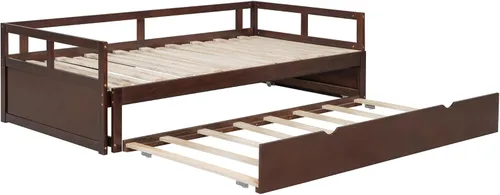 Miniatura 7 de Flieks Sofá cama espresso con cama nido, diseño individual a King, cama extensible de 78.2 pulgadas de largo x 79 pulgadas de ancho, no necesita