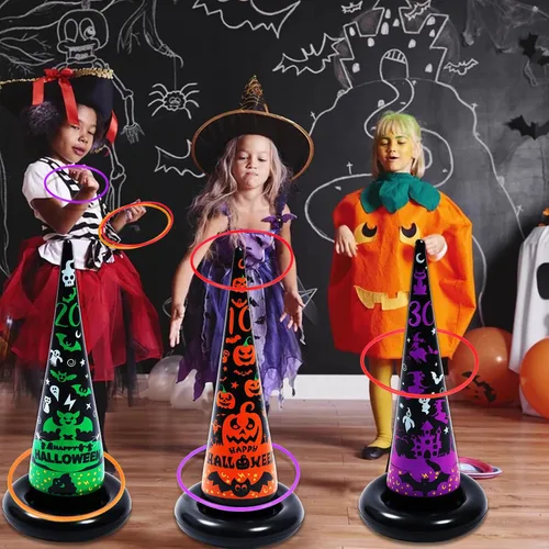 Miniatura 4 de Juegos de fiesta de Halloween, sombrero de bruja inflable, juegos de lanzamiento de anillos para niños y adultos, familia, juguetes y decoraciones
