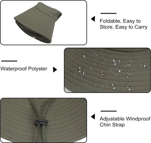 Miniatura 5 de Muryobao Men Sun Hat Summer Wide Brim UPF 50+ UV Protection Bucket Cap Waterproof Foldable Boonie Hats for Safari Fishing