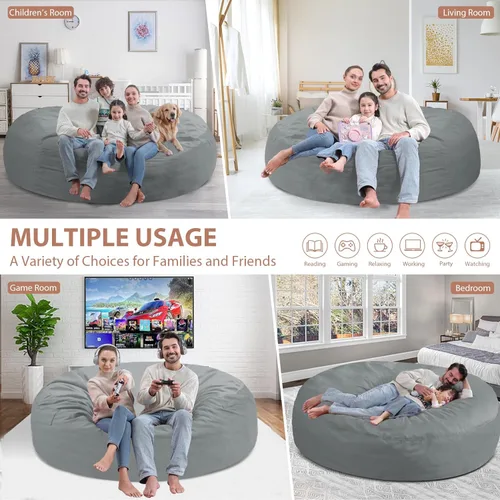 Miniatura 148 de Puf de 5 pies, puf grande con relleno de espuma viscoelástica, sofá puff esponjoso con funda de terciopelo holandés, puf redondo para sala de estar