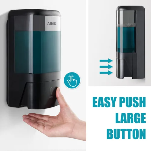 Miniatura 2 de AIKE Dispensador de jabón líquido de montaje en pared para baños comerciales, oficinas, restaurantes, 40 onzas, gran capacidad, AK1007, color negro