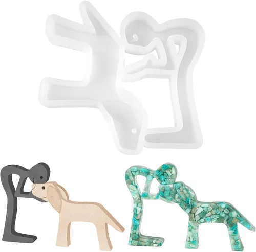Moldes de Silicona de Resina para Estatua de Hombre y Perro, Moldes de Adornos de Resina Baratijas Decoración del Hogar, Moldes de Silicona para