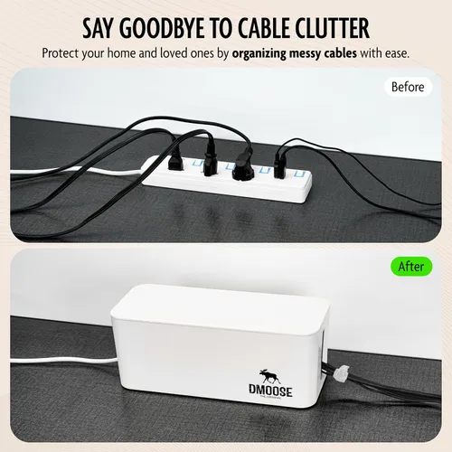 Miniatura 3 de DMoose Caja de Gestión de Cables - Paquete de 2 Organizadores de Cables Medianos y Grandes para Escritorio y Piso, Caja Organizadora de Cables