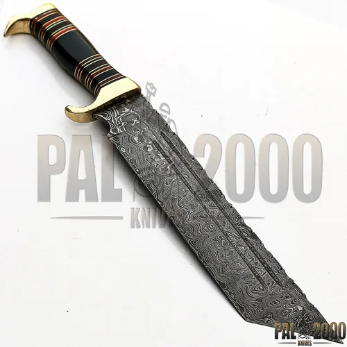 Miniatura 8 de Cuchillo de acero de Damasco hecho a mano personalizado de 15 pulgadas con mango de cuerno de búfalo hoja con funda, Sttm-9228, negro, marrón y gris