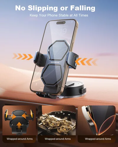 Miniatura 3 de SUPERONE Soporte de teléfono 3 en 1 para automóvil [ventosa y clip más fuertes] Soporte de teléfono ajustable de 360° para tablero, ventilación