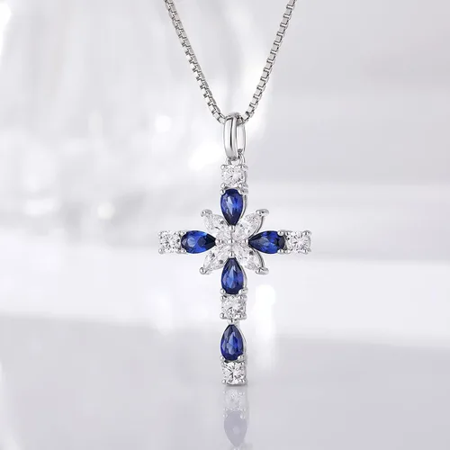 Miniatura 6 de ZDaoBen Star Cross Necklace Angel Wing Infinity Cross Pendant 925 Sterling Silver CZ Diamond Cross Necklace Women Birthstone Cubic Zirconia Cross
