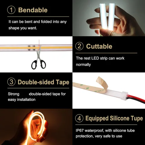 Miniatura 6 de Tira de luces LED COB de 110 V, 32.8 pies, IP67, impermeable, blanco frío, súper brillante, regulable, cinta LED cortable, cuerda de neón flexible