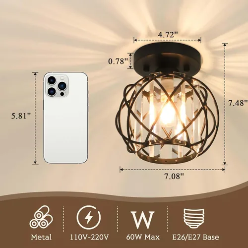 Miniatura 2 de Lámparas de techo para pasillo, montaje empotrado, E26, iluminación de techo con candelabro pequeño de cristal, iluminación interior para vestíbulo
