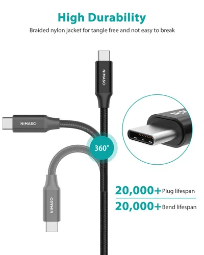 Miniatura 6 de Cable NIMASO USB C 3.1 Gen 2 de transferencia de datos de 10 Gbps, cable de monitor de salida de video 4K, carga rápida PD de 100 W para iPhone Negro