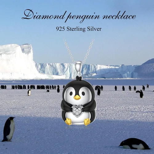 Miniatura 6 de Collar con dije de búho, pingüino, gato y dragón para mujeres y niñas, plata de ley 925, collar con dije de animal lindo con diamantes cultivados