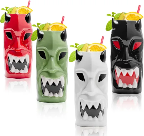 Miniatura 15 de LEMONSODA Vasos de cerámica tiki hawaianos (cerámica, juego de 4)