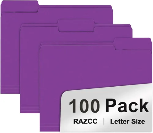Miniatura 12 de RAZCC - Carpeta de archivos, paquete de 100 carpetas de archivos con pestaña de corte de 1/3, tamaño carta, amarillas, carpetas con pestañas, ideal