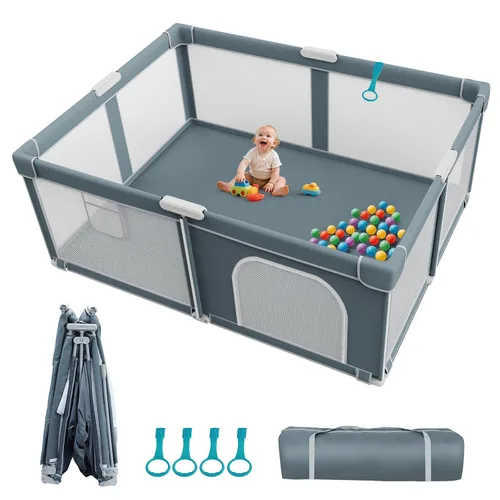 Miniatura 11 de Corralito plegable para bebés, corralito plegable de 50 x 50 pulgadas para bebés y niños pequeños, corralito de juegos para interiores y exteriores