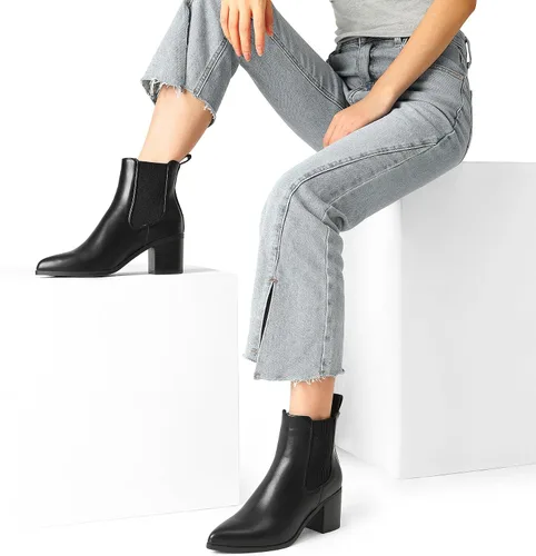 Miniatura 7 de DREAM PAIRS Botines Chelsea elásticos retro para mujer, a la moda, tacón bajo y grueso, puntera puntiaguda, botines de tacón de otoño