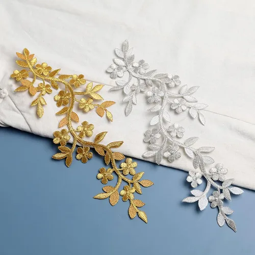 Miniatura 4 de 4 unidades de parche largo de 10x5 pulgadas con diseño de enredadera de flores y hojas, parche termotransferible bordado para prendas, cortinas
