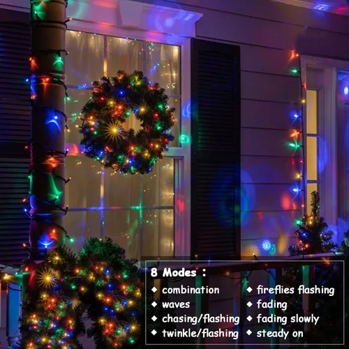 Miniatura 2 de echosari Paquete de 2 Luces de Cadena de Navidad a Batería, Cable Verde de 32 pies 100 Luces de Cadena de Hadas LED con Control Remoto Temporizador