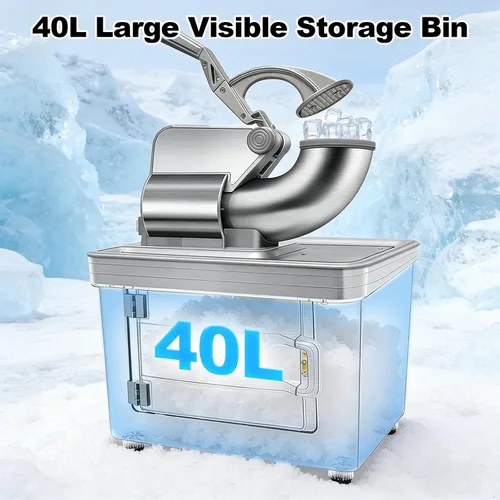 Miniatura 8 de Máquina de cono de nieve 700 libras/h, máquina de hielo rallado comercial 40L, trituradora de hielo eléctrica con cuchillas dobles de afeitar