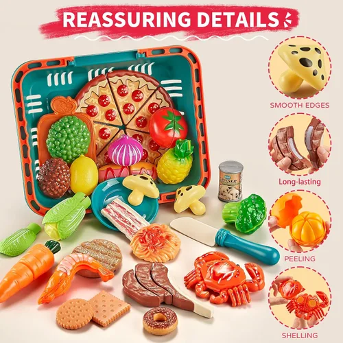Miniatura 3 de Juegos de comida de simulación para cocina de niños - 80 piezas de alimentos de simulación con 2 cestas de picnic para niños, alimentos de juguete