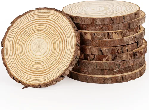Miniatura 11 de ilauke Rebanadas de madera para manualidades de 3.5 a 4 pulgadas, manualidades de madera sin terminar, 16 piezas de madera natural con corteza