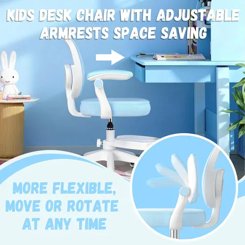 Miniatura 4 de Silla de escritorio ajustable para niños, silla ergonómica para computadora de estudio con reposapiés y reposabrazos abatibles, silla de trabajo