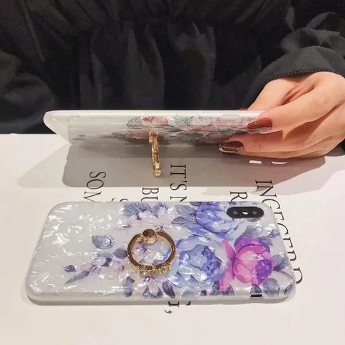Miniatura 4 de Qokey Funda compatible con iPhone 11 de 6.1 pulgadas, diseño floral transparente para mujer con soporte de anillo giratorio de 360 grados, funda
