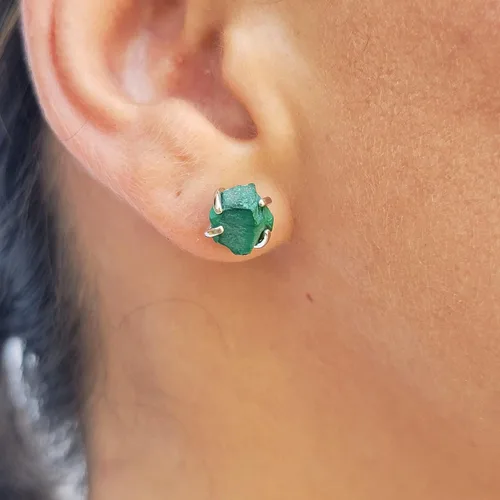 Miniatura 188 de Natural raw gemstone stud earrings with white gold over 925 sterling silver, 6 to 7mm rough genuine quality birthstone gift for her, Uniquelan