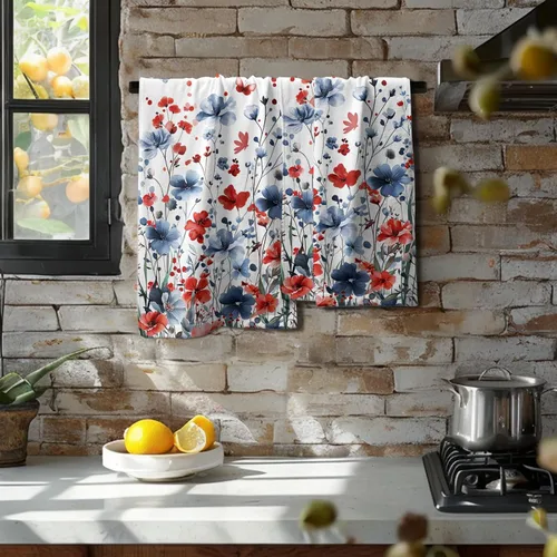 Miniatura 8 de Juego de 2 toallas de mano para el 4 de julio, 14 x 28 pulgadas, diseño patriótico de hojas florales rojas y azules, absorbentes y suaves