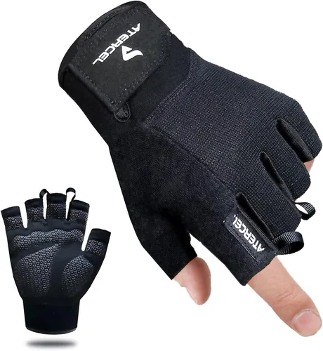 ATERCEL Guantes de entrenamiento para hombres y mujeres, guantes de ejercicio para levantamiento de pesas, ciclismo, gimnasio, entrenamiento, Negro