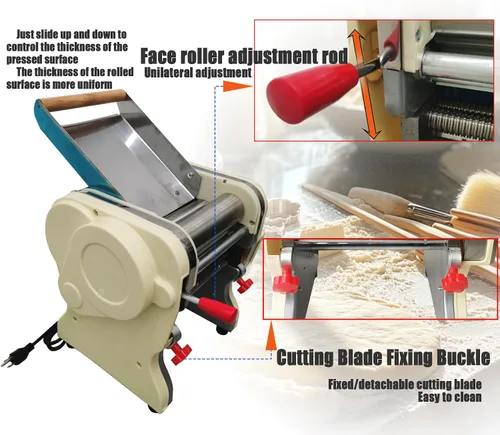 Miniatura 5 de Máquina eléctrica para hacer pasta, Máquina automática de fideos, Máquina de prensado de rodillo de masa de acero inoxidable, Hoja de fideos redonda