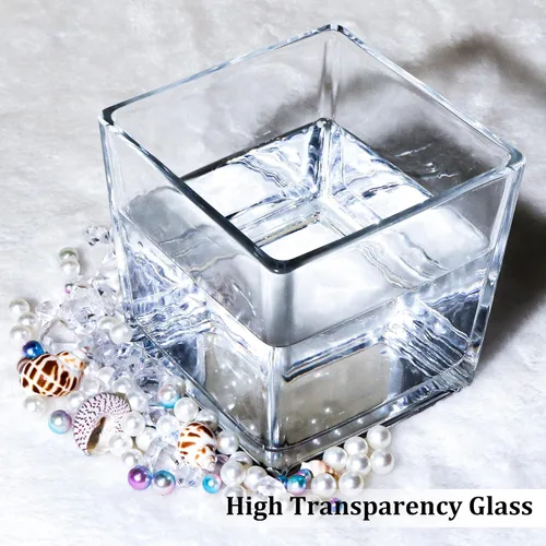 Miniatura 4 de Juego de 6 jarrones cuadrados de vidrio de 5 x 5 x 5 pulgadas, jarrones transparentes para centros de mesa, portavelas para eventos de fiesta