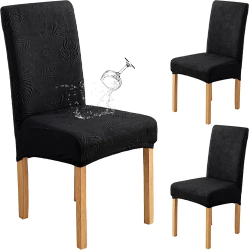Miniatura 45 de Genina Juego de 2 fundas impermeables para sillas de comedor, fundas elásticas para sillas de comedor con hojas jacquard, protectores extraíbles