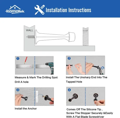Miniatura 4 de HOMOTEK - Paquete de 8 topes de puerta rígidos y resistentes con punta de goma suave, tope de puerta de zinc fundido para proteger la pared