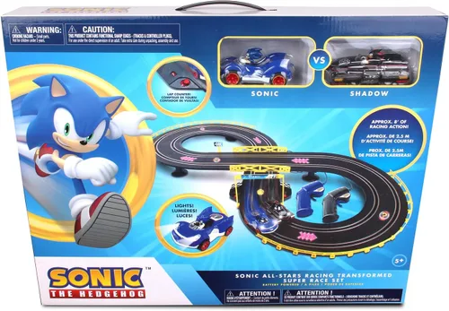 Miniatura 2 de NKOK Sonic and Shadow - Juego de pista de carreras con luces que funcionan, contador de vueltas, pista de autos de ranura en forma de figura-8