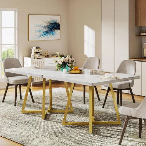 Miniatura 30 de Tribesigns Mesa de comedor cuadrada para 2, mesa de comedor industrial de 31.5 pulgadas con base de metal, mesa de cocina para comedor, espacio