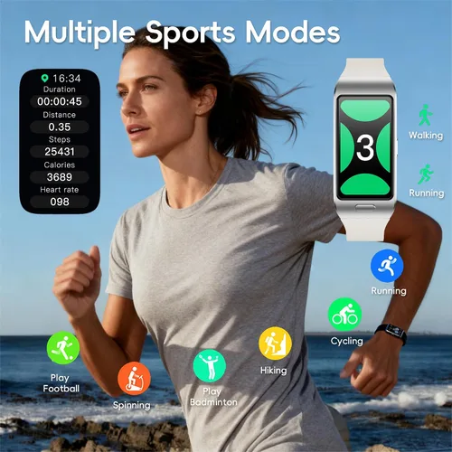 Miniatura 6 de Slim Fitness Tracker para hombres y mujeres, banda inteligente con pantalla táctil HD de 1.57 pulgadas, seguimiento de frecuencia cardíaca y SPO₂