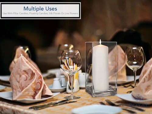 Miniatura 2 de Royal Imports Jarrón de cristal decorativo para el hogar o la boda, forma rectangular alta, 10 pulgadas de alto, apertura de 5 x 5 pulgadas
