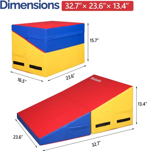 Miniatura 5 de Matladin Alfombrilla de cuña inclinada para gimnasia, plegable, para niños y niñas, entrenamiento en casa Rojo+amarillo+azul