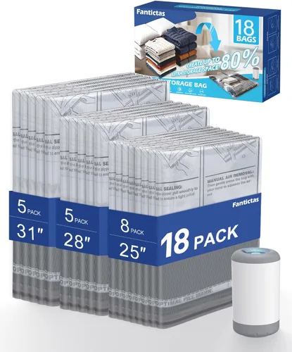 Miniatura 9 de Fantictas Travel Vacuum Storage Bags with Rechargeable Air Pump, 10 Pack Portable Space Saver Bags, Compression Bags for Clothing, Bedding, Seasonal