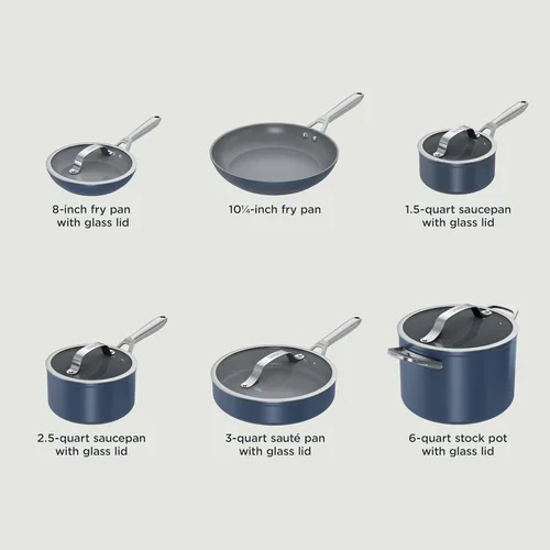 Miniatura 2 de Ninja Ceramic Pro Juego de utensilios de cocina de 11 piezas, juego de ollas y sartenes antiadherentes con tapas de vidrio, sin tóxicos, sin PTFE