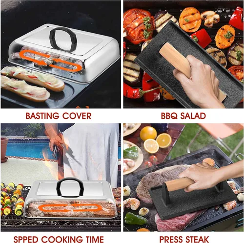 Miniatura 5 de HaSteeL Cúpula de fusión de 13 x 9.75 pulgadas y prensa de hamburguesas de 8 x 4 pulgadas, cubierta de vapor rectangular con prensa de tocino