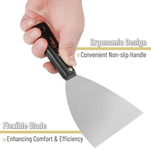Miniatura 3 de Bates Choice Cuchillo de masilla flexible de acero al carbono de 5 pulgadas, raspador de metal, cuchillo de spackle para paneles de yeso, Negro