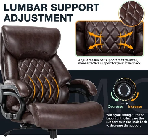 Miniatura 4 de Silla de oficina grande y alta para personas de gran tamaño, 500 libras de capacidad, respaldo alto, extra ancha, resistente, silla de oficina Marrón