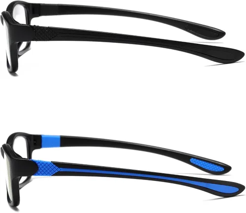 Miniatura 3 de Gafas de lectura para hombre, 2 pares, ultra ligeras, TR90, estilo deportivo, bloqueo de luz azul, lectores+1.0 (negro y azul)