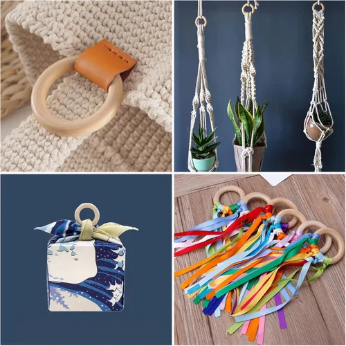 Miniatura 5 de 10 piezas de anillos de madera natural para manualidades, anillos de madera sin terminar para macramé, conectores de madera para colgantes
